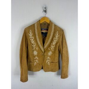 Cripple Creek Tan Leather Western Blazer Rhinestone Floral Embroidery Small